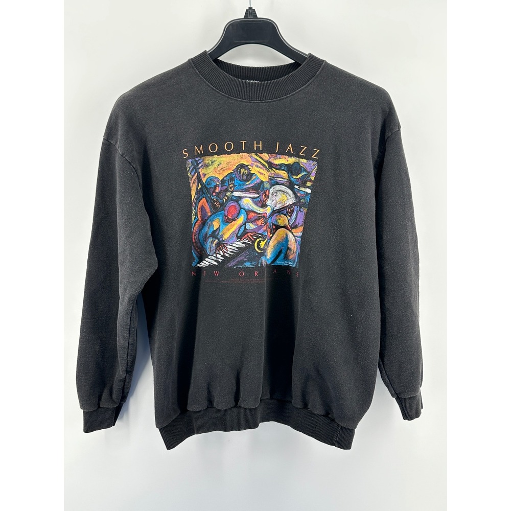 Gildan Smooth Jazz New Orleans Sweatshirt Mens L Black Graphic Art 90s Relaxed